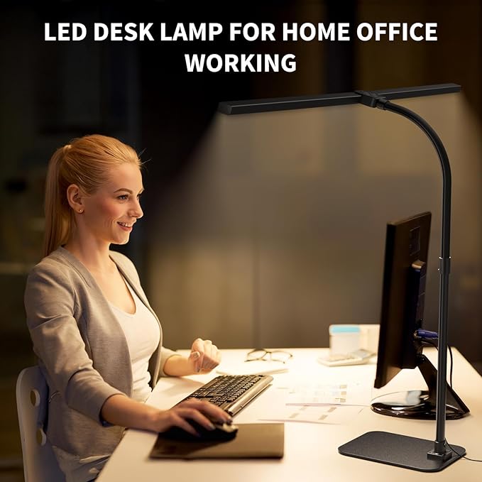 Desk Lamp Architect Task Dual Head Modern Flexible Gooseneck Tall Dimmable Light for Home Office, 5 Color Modes,Remote Control, 1500lm 24W Extra Bright Lighting-DeskLoop Office
