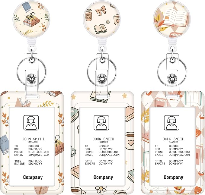 3 Set Badge Holder Retractable Reel Book Pattern ID Badge Holders by BESARME