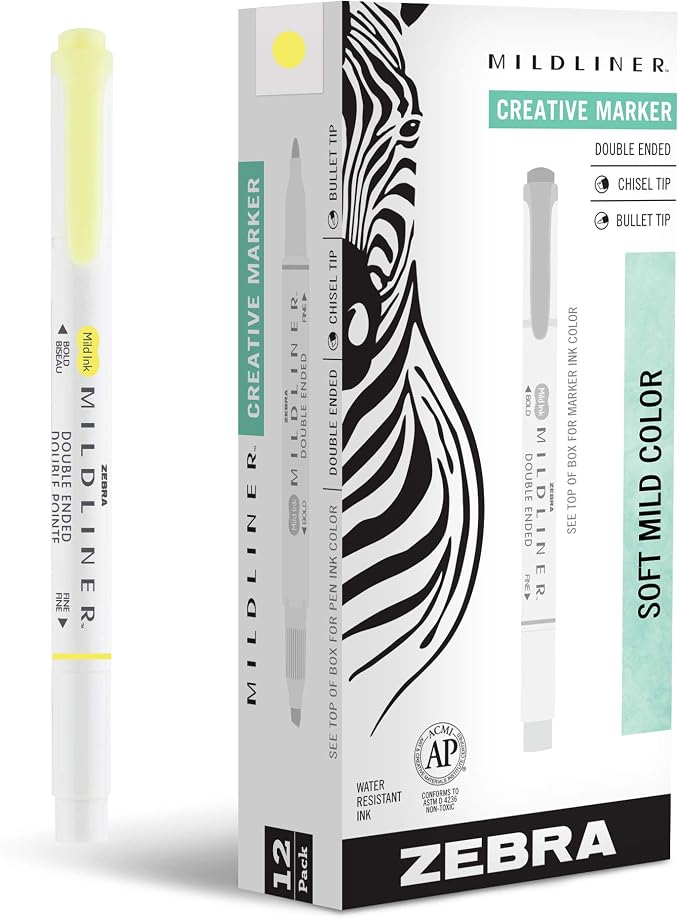 Zebra Pen Mildliner Dual-Tip Highlighters, Broad and Fine Tips, No Bleed by ZebraPen