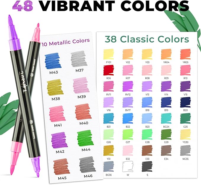 JusArt 48 Colors Acrylic Paint Markers Set With Bag, Dual Tip with Brush Tip and Fine Tip Paint Pens for Rock Painting, Wood, Egg, Canvas, Glass, Stone, Ceramic, DIY Crafts Professional Art Supplies-DeskLoop Office