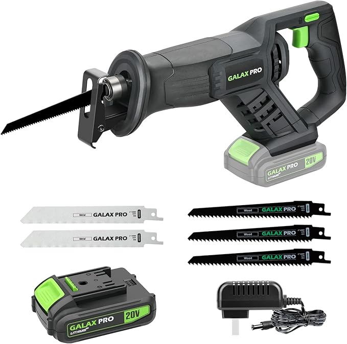 GALAX PRO Cordless Reciprocating Saw with 20V 2.0Ah battery, 0-3000RPM Variable Speed Power Reciprocating Saws with 7/8" Stroke Length,5pcs Zallsaw Blade for thin wooden board, soft metal Cutting-DeskLoop Office
