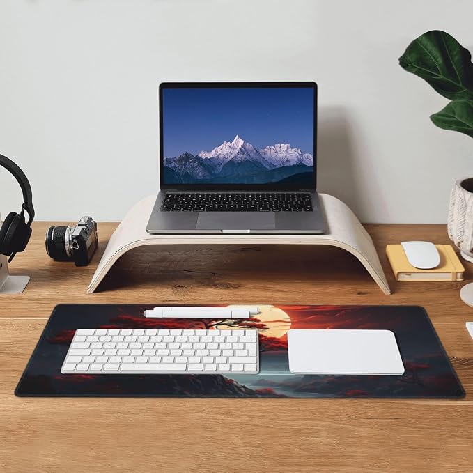 Darkness Red Moon Desk Mat Japanese Mouse Pad, Large Japanese Desk Mat - Image 7