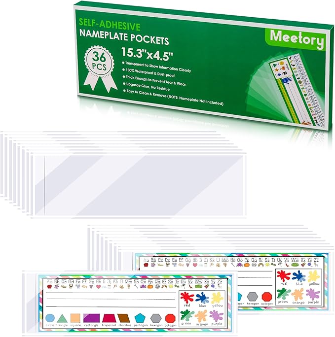 36 PCS Upgraded Nameplate Pocket, 15.3'' x 4.5'' Self Adhesive Desk Nameplates by Meetory