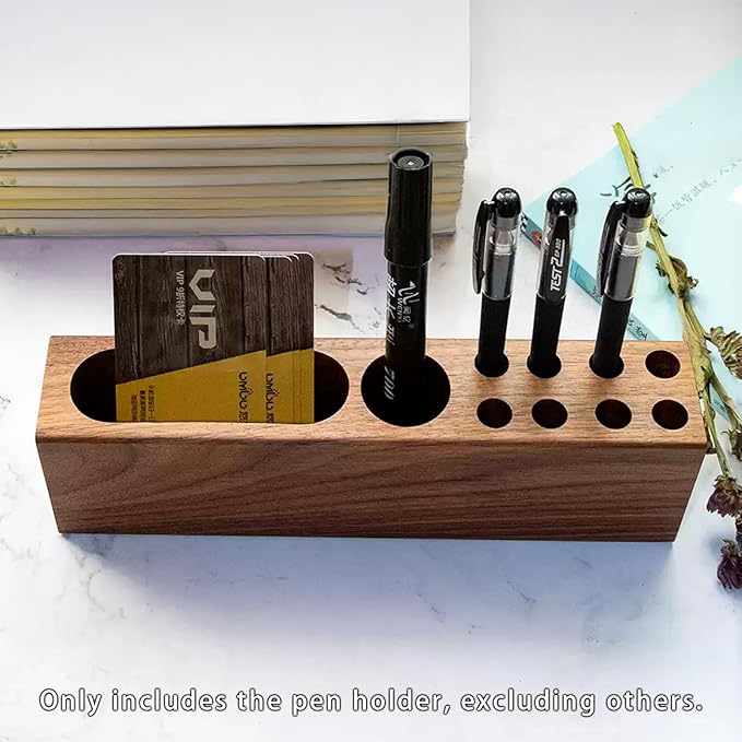 LiTY Pen Holder for Desk, Acacia Wooden Pencil Stand, Solid Wood Business Card Holder, Fountain Pen Organizer, Minimalist Aesthetic Office Stationery Desk Decor-DeskLoop Office