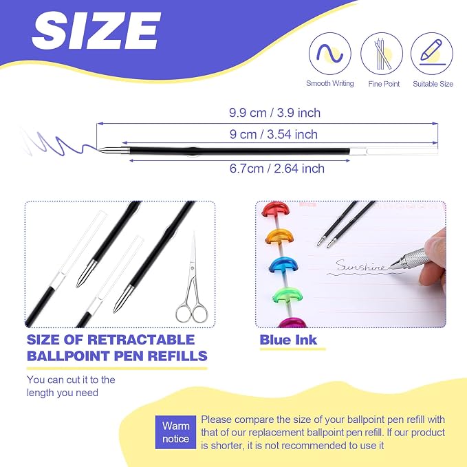 Zonon 30 Pieces Pen Refills Ink Ballpoint Pen Refill 3.9 Inch Replacement Ink - Image 2