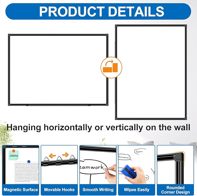 H-Qprobd Large Magnetic White Board Dry Erase Whiteboard with Black Aluminum Frame, 60"X40" Hanging White Boards for Wall with Long Pen Tray, Presentation Board for Office Classroom Home-DeskLoop Office