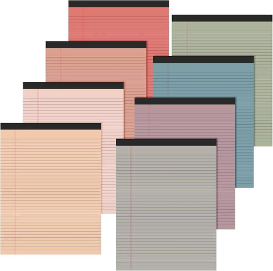 Fuutreo 8 Pcs 8.5'' x 11'' Colored Legal Pad Writing Pads Narrow Ruled 50 Sheets Per Notepad Perforated Writing Notepad Office Supplies for College Office Business (Vintage Color)-DeskLoop Office