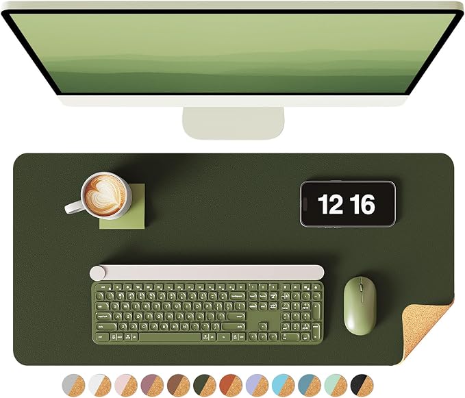 YSAGi Double-Sided Desk Pad, 23.6"x13.7" Leather Desk Mat, Eco Cork Desk Pad by YSAGi