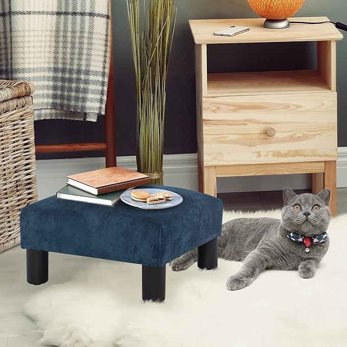 Joveco Small Foot Rest Stool Ottoman, 15" Fabric Square Short Low Footstool Upholstered Footrest for Chair, Under Office Desk, Living Room, Navy Blue-DeskLoop Office