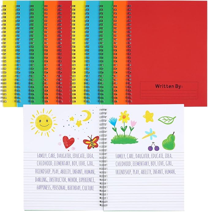 Henoyso 10 Pcs 100/50 Sheets Primary Composition Notebook K-2 Bulk Spiral Primary Journal Drawing Handwriting Practice for Kids Kindergarten 1st 2nd Back to School Supplies (Bright Color,50 Sheets)-DeskLoop Office