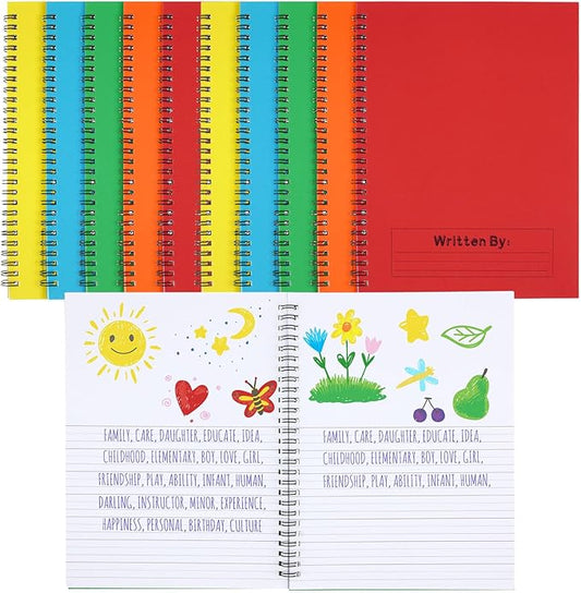 Henoyso 10 Pcs 100/50 Sheets Primary Composition Notebook K-2 Bulk Spiral Primary Journal Drawing Handwriting Practice for Kids Kindergarten 1st 2nd Back to School Supplies (Bright Color,50 Sheets)-DeskLoop Office