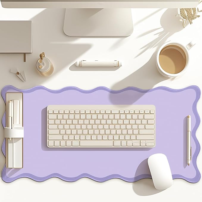 Hahafelt Scalloped Desk Mat Large Desk Pad Cute Coquette Table Mat Back to - Image 4