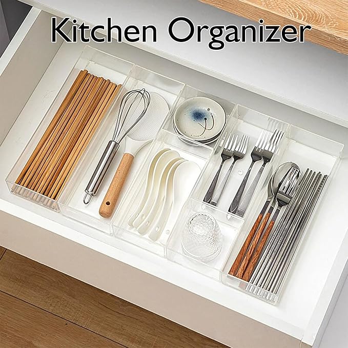 Stackable Acrylic Drawer Organizer Set, 18 PCS Multi-Size Storage Bins for Makeup, Office Desk, Bathroom, Vanity and Kitchen Utensils-DeskLoop Office