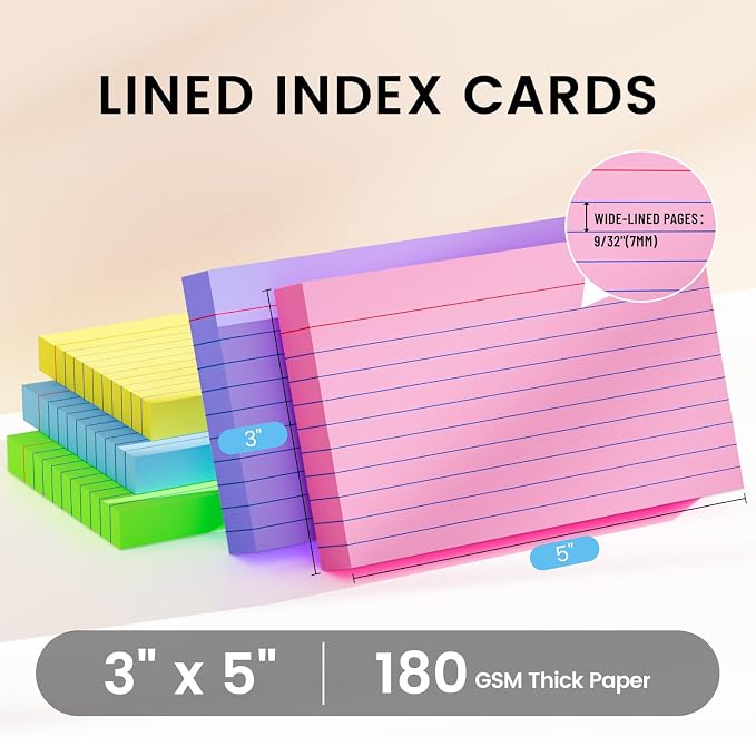 Index Cards 3x5 Inch, Flash Cards, Ruled Lined Colored Note Cards Paper - Image 2