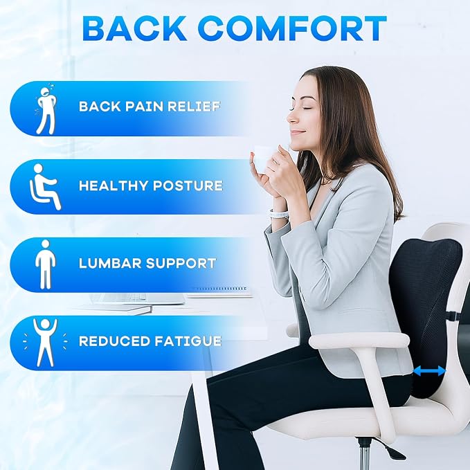 Gel Seat Cushion & Lumbar Support Pillow Set, Cooling Memory Foam - Image 6