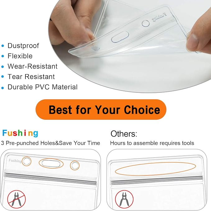 Fushing 50 Pcs Clear Plastic Horizontal Name Tag Badge ID Card Holders - Image 2