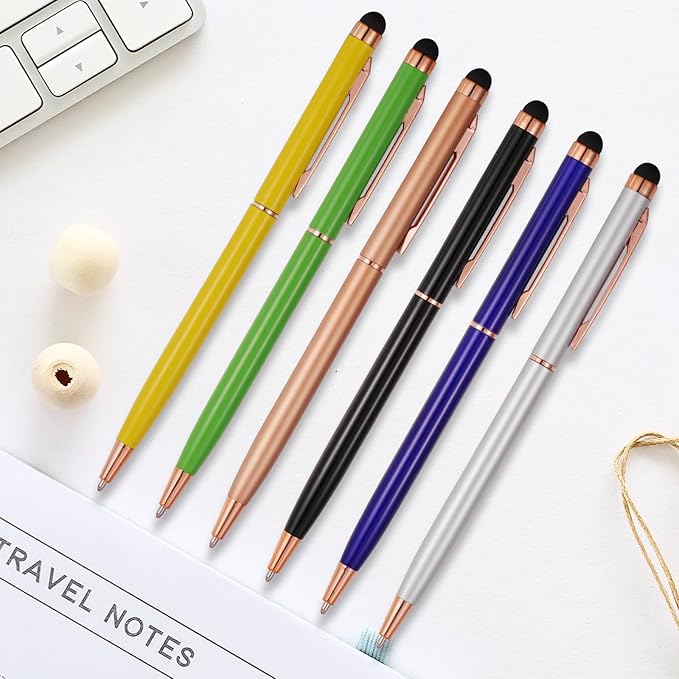 15 Pack Stylus Pens for Touch Screens Stylus Pen Compatible with Phone Tablets Kindle and Black Ink Ballpoint Pens-2 in 1 Stylists Pens (8005 Rose Gold B)-DeskLoop Office