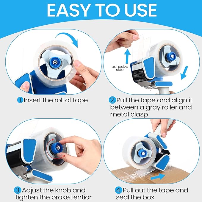 2 Pack Packing Tape Dispenser Gun with 12 Roll 2 Inch Packing Tape Gun 2.7 Mil Heavy Duty for Storing, Shipping, Moving, Carton and Box Sealing