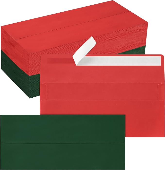 200 Pack #10 Christmas Red and Green Envelopes Letter Size, Business Envelopes by QIKSION