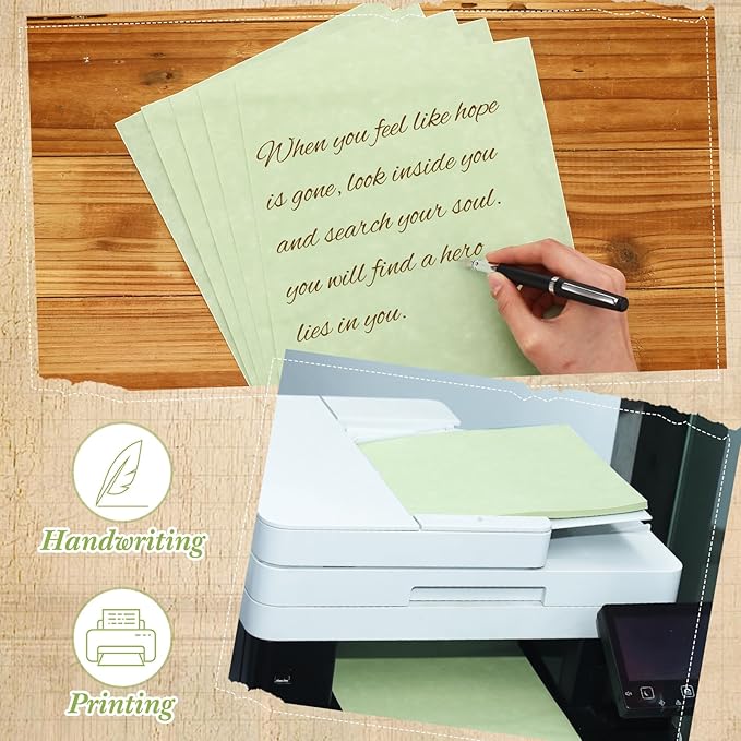Epakh 200 Sheets Old Age Parchment Paper 8.5 x 11 Inch Standard Letter Vintage Colored Old Parchment Semblance Double Side Printing Paper (Green)-DeskLoop Office