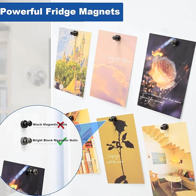 55Pcs Bright Black Fridge Magnets, Strong Refrigerator Magnets, Small Push Pin Magnets for Whiteboard, Decorative Whiteboard Magnet s for Classroom, Kitchen Accessories, Office and Map Magnet-DeskLoop Office