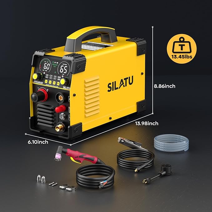 SILATU 65Amps Plasma Cutter, Large LED Display, Non-Touch Pilot Arc, Air Sensor Technology, 110/220V Dual Voltage IGBT Inverter Plasma Cutter Machine, 14mm Clean Cutting Thickness for Beginners DIY
