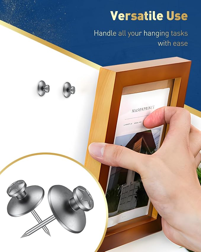 Uniclife 60 Pcs Double Headed Picture Hanging Nails, Picture Hangers, Push Pins - Image 7