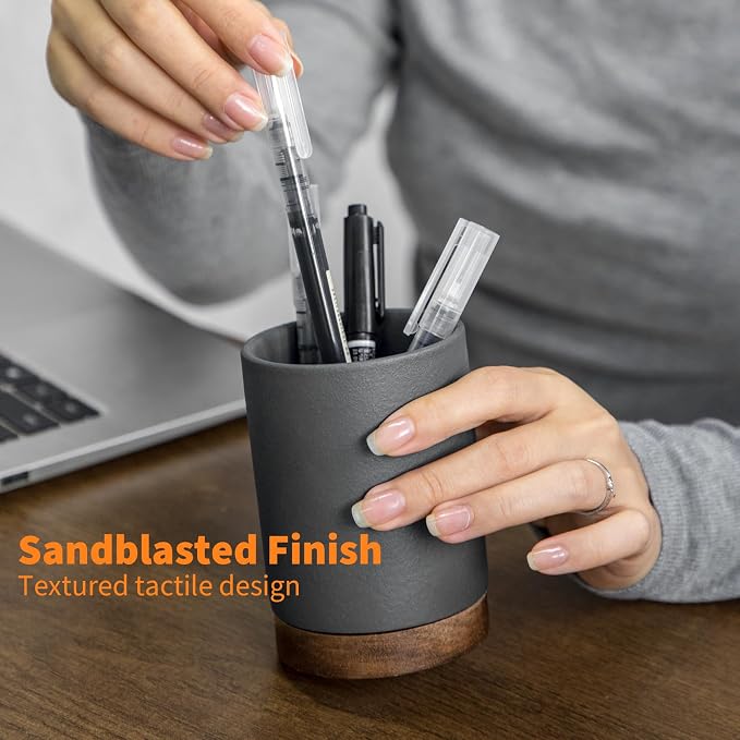 Ceramic Pen Holder for Desk, Pencil Organizer & Makeup Brush Holder, Office - Image 3