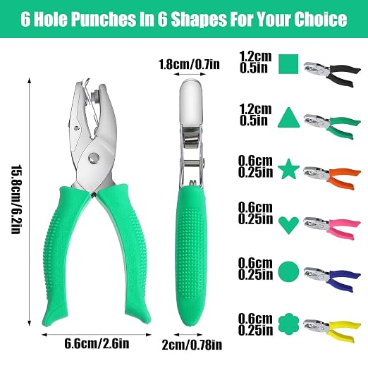 6 Pcs Craft Hole Punchers Set, Handheld Metal Hole Punch Single, Soft-Grip - Image 2
