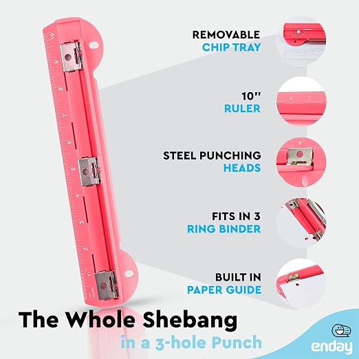 3 Hole Punch Pink, Portable Hole Puncher - Image 3
