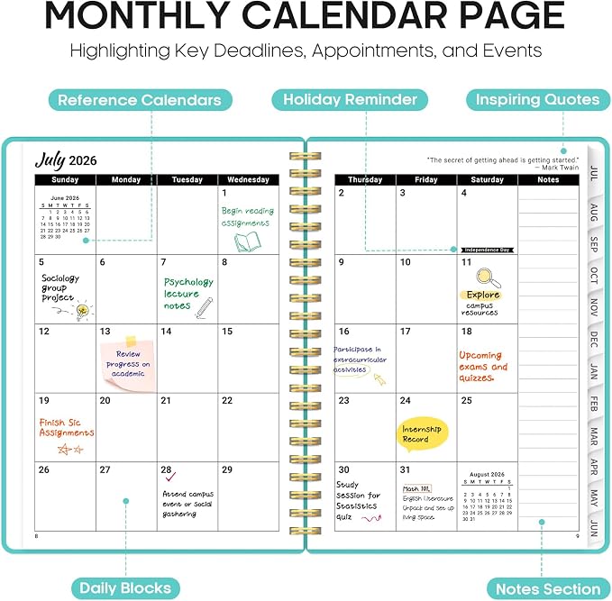 Planner 2026-2027, 6.3" x 8.5" Weekly and Monthly Academic Year Planner Calendar - Image 2