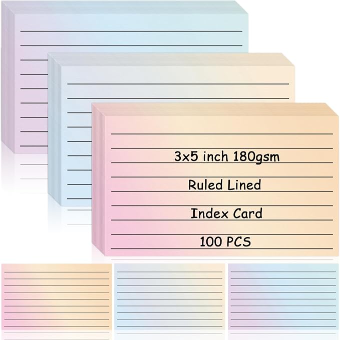 100 Pack Ruled Index Cards 3x5 Gradient Colored Index Cards Heavy Weight Note by DOSTATNI