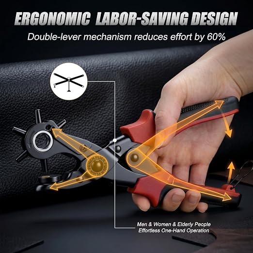 XZQTIVE 6 Sizes Heavy Duty Revolving Punch Plier Kit, Double Lever Labor-Saving - Image 4