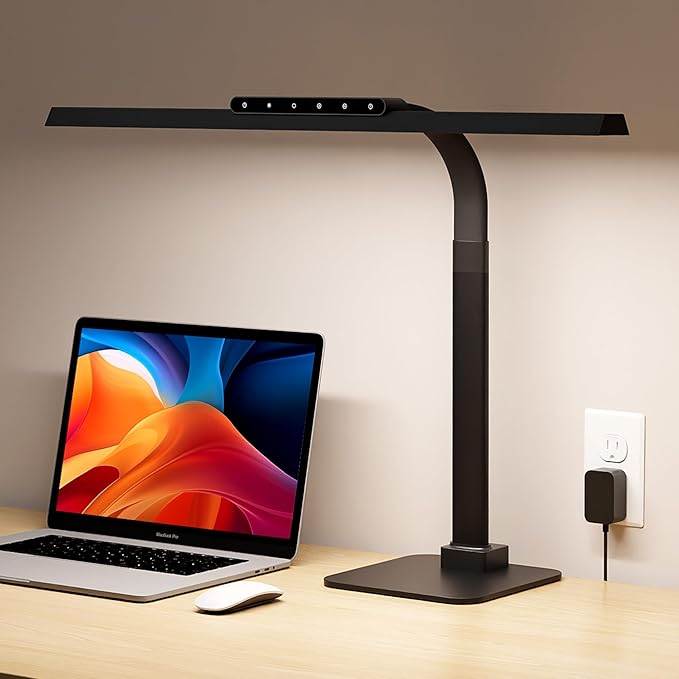 Desk Lamps for Office with Stable Base, 24W Touch Control Brightness Adjustable Tall Desk Lights, Eye-Caring Architect Task Light, Dimmable Brightness & Color Computer Lights for Desktop, Black-DeskLoop Office