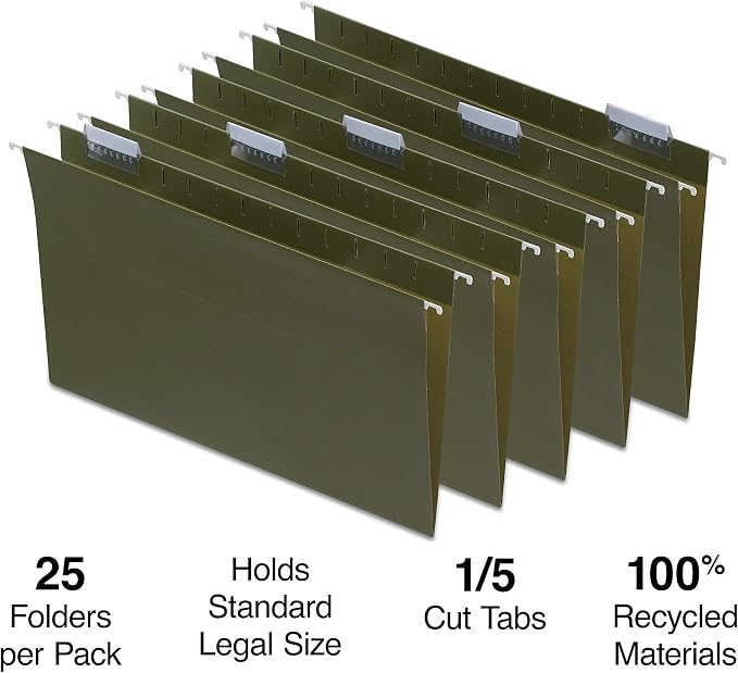 Staples Reinforced Hanging File Folders, Legal Size, Standard Green, Durable - Image 4