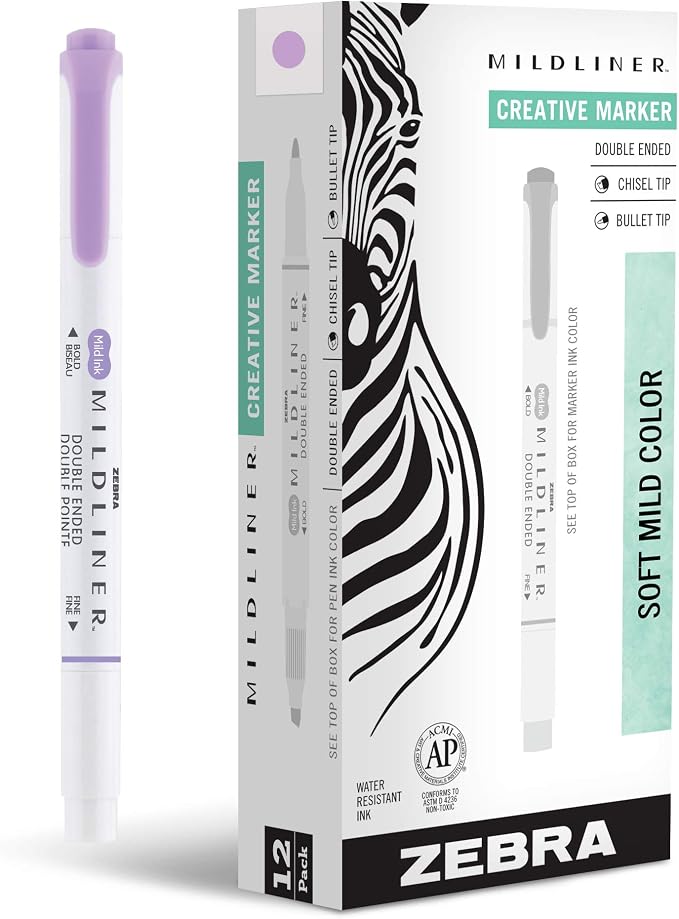 Zebra Pen Mildliner Dual-Tip Highlighters, Broad and Fine Tips, No Bleed by ZebraPen