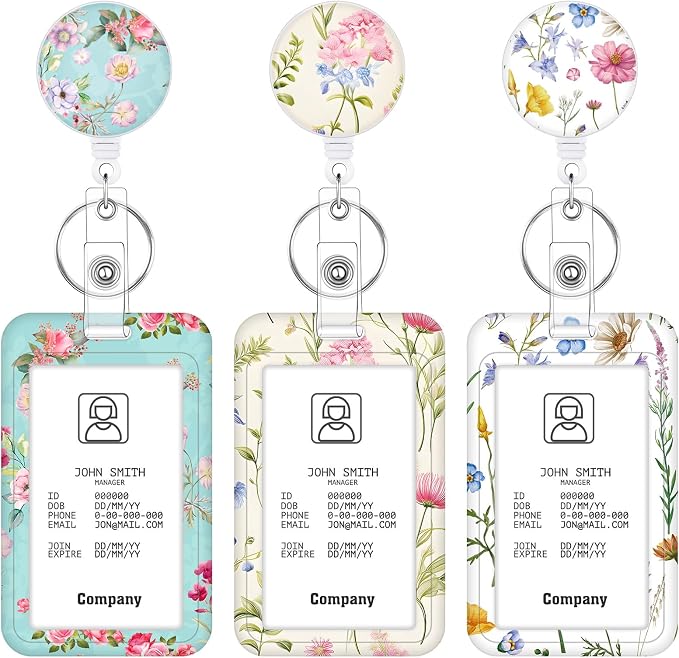 3 Set Badge Holder Retractable Reel Colorful ID Badge Holders by BESARME