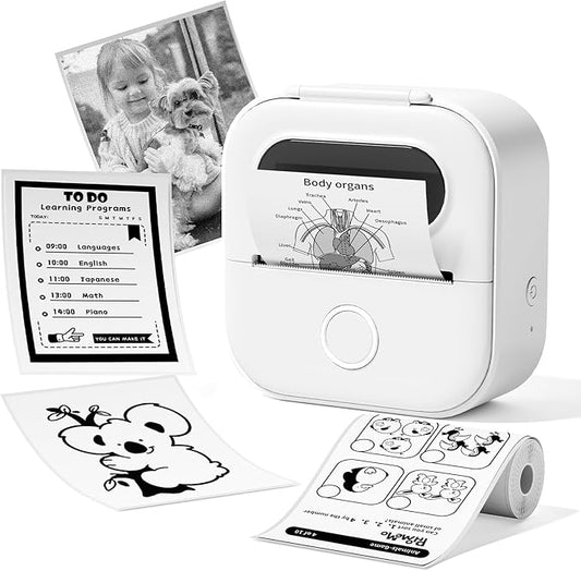 Print Pods Mini Printer, Sticker Maker Machine Y02C, Mini Portable Printer with 1 Roll Paper, Bluetooth Inkless Receipt for Phone, Thermal Portable Maker for Journal, Note, Photos, Learning-DeskLoop Office