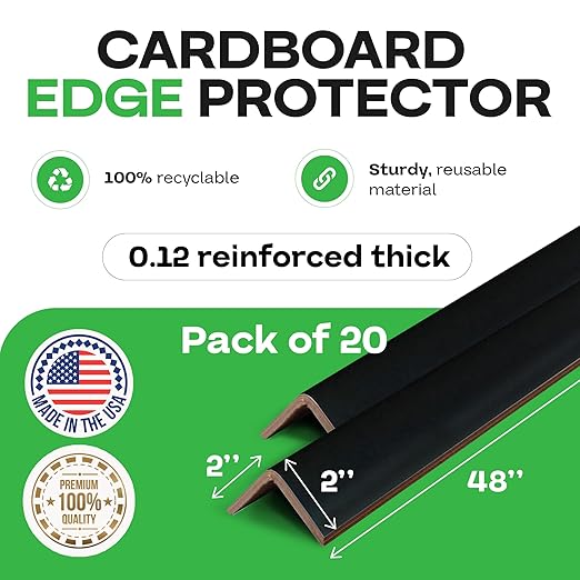 IDL Packaging 2” x 2” x 48” Black Cardboard Edge Protector (Pack of 20) - Corner Protectors for Shipping, Storage, & Moving – Reinforced Corner Guard Protection for Pallets, Wall Corners, & Furniture-DeskLoop Office