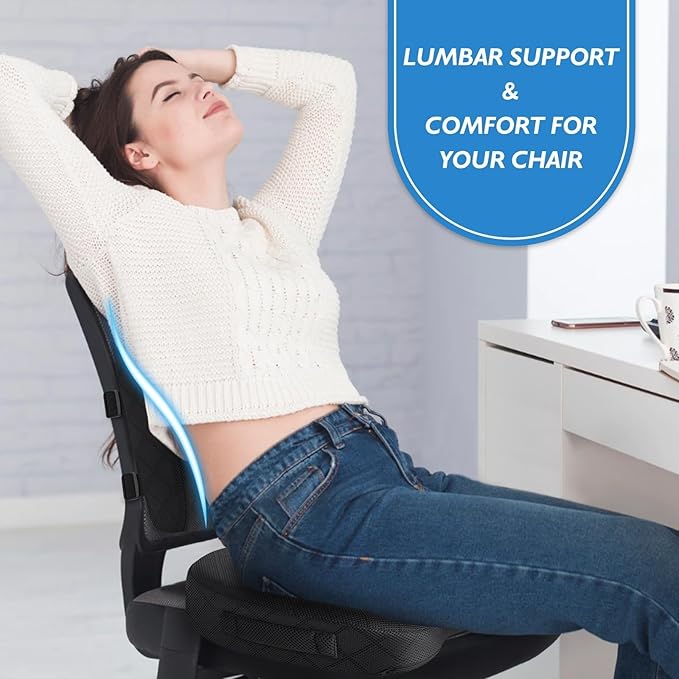 TushGuard Office Chair Cushions with Handles, Back&Seat Cushion, Sciatica & Back Coccyx Tailbone Discomfort Easing Chair Pad, Memory Foam Lumbar Support Pillow for Gaming, Desk, Car (Black, X-Large)-DeskLoop Office