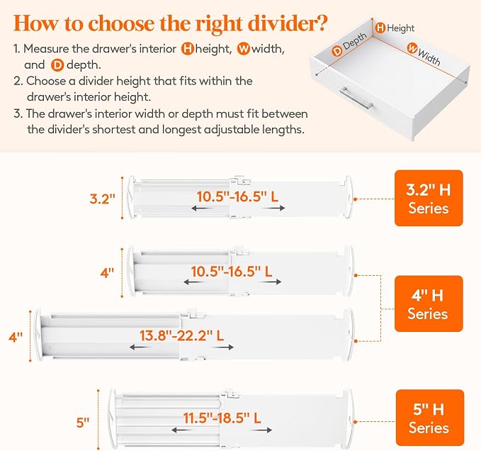 Lifewit 5 Pack Drawer Dividers for Clothes, Adjustable White Plastic Separators - Image 3