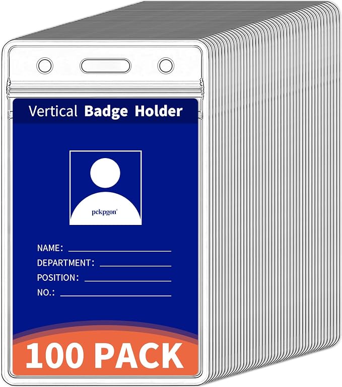 100 Pack Vertical ID Badge Holder, Name Tag Holders Cover Protector by pckpgon
