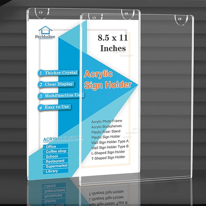 PecMuikee Acrylic Sign Holder 8.5x11, Wall Mount Acrylic Sign Holder and - Image 4