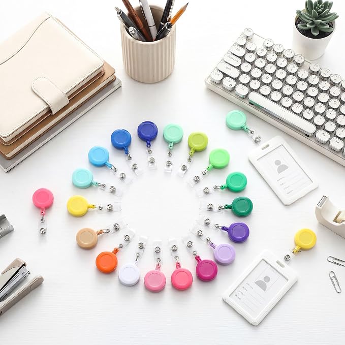 Harloon 150 Pcs Retractable Badge Reel Teacher Clips Holder Mixed Solid Color - Image 4