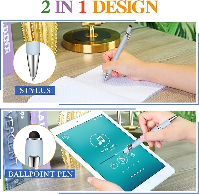 Zonon 38 Pieces Rubberized Ballpoint Pen with Stylus Tip Stylish Metal Pen Capacitive Styli with Soft Rubberized Grip, Black Ink for Most Devices (Blue Series)-DeskLoop Office