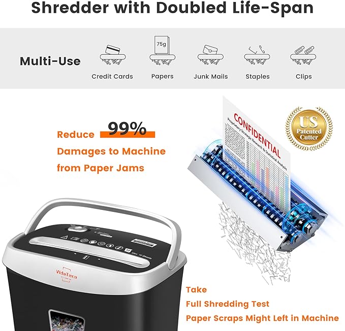 Paper Shredder for Home Office Heavy Duty with 60 Mins Running with US Patented Cutter,Shred CD/Card with Extra Large Bin,AUTO Jam Proof(ETL) (10-Sheet Micro-Cut)-DeskLoop Office