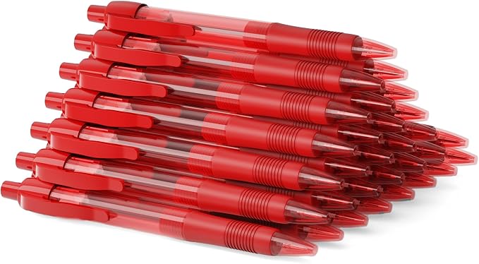 deegtran Pens Bulk, 30 Pack No Bleed Red Ink Click Pens by DEEGTRANPENS