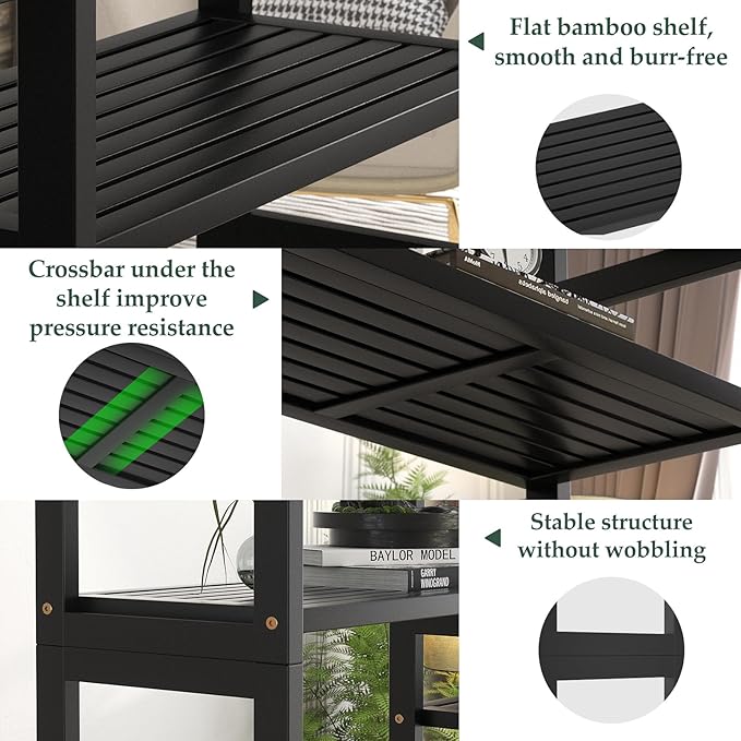 Homykic Double Wide Bamboo Bookshelf Black, 6-Tier Large Open Bookcase with 12 Display Shelves, 6ft Tall Freestanding Book Shelf for Home Office, Bedroom, Living Room, Plants-DeskLoop Office