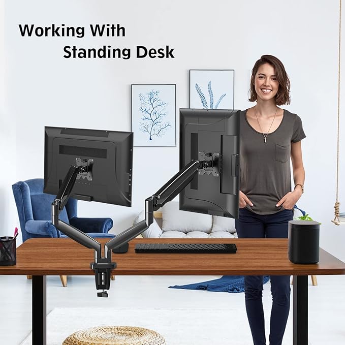 MOUNTUP Dual Monitor Mount for 2 Max 35 inch Ultrawide Screens, Hold 6.6-30.9lbs, Full Motion Gas Spring Monitor Desk Arm, Heavy Duty Dual Monitor Stand for Desk, VESA Bracket with Clamp/Grommet Base-DeskLoop Office