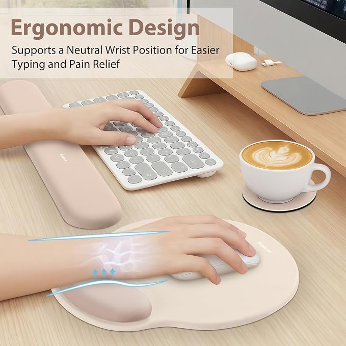 Sushret Mouse Pad and Keyboard Wrist Rest, 3-in-1 Gel Memory Foam Ergonomic - Image 2